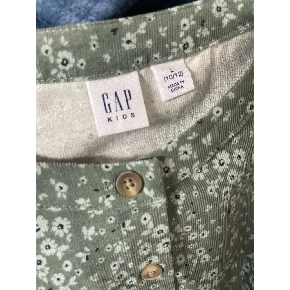Gap Kids Green Corduroy Floral Casual Flower Dress Long Sleeves Buttoned‎ LARGE